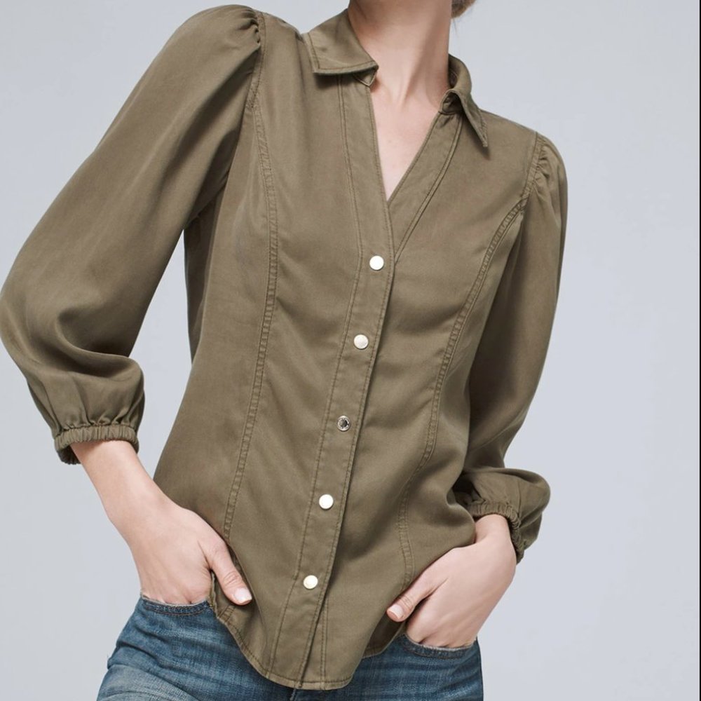 White House Black Market Green Utility Shirt